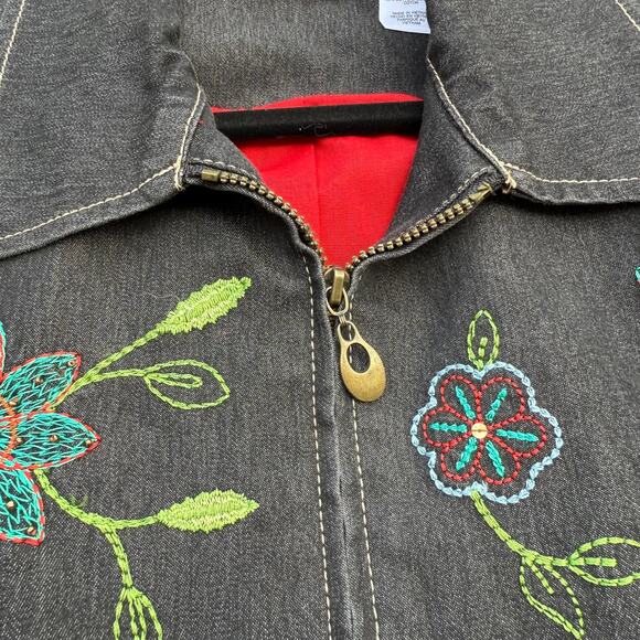 Alfred Dunner Denim Floral Embroidered Jacket - Size 16 - Picture 2 of 7